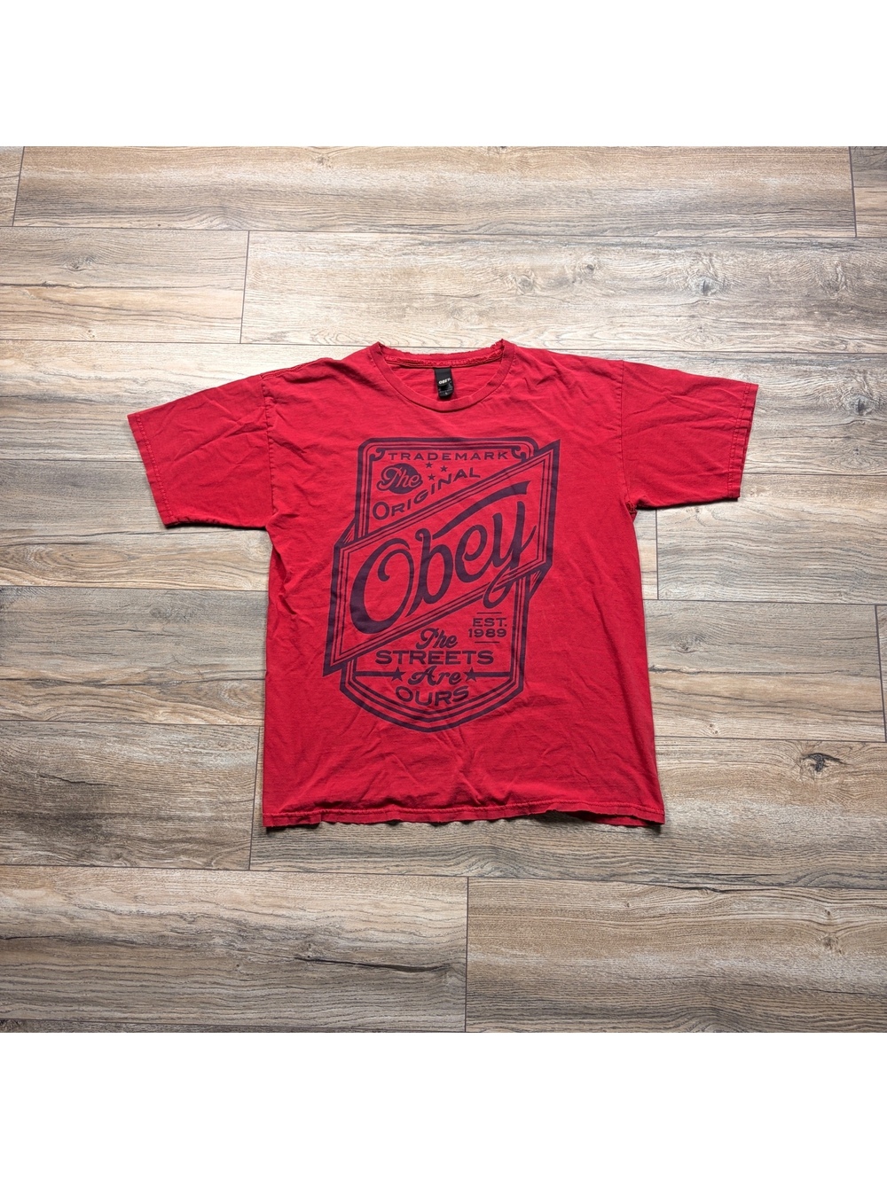 00’s Rare Obey skate tee, distressing throughout, size 20.5x26